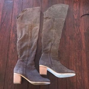 Gray knee high boots